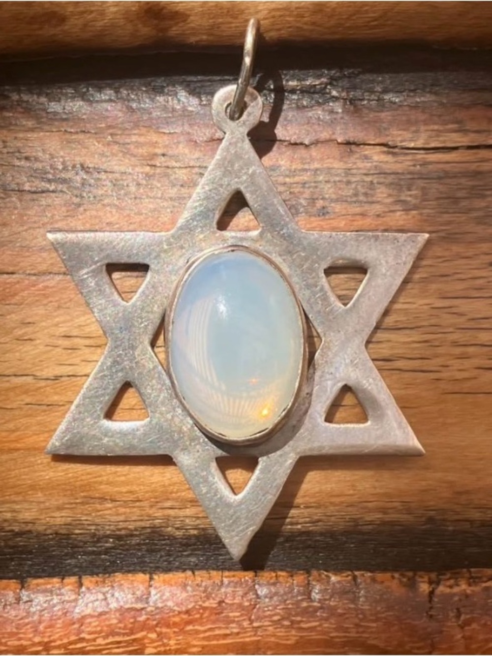 Vintage Opalite Bethlehem Israel Star Of David Sterling Silver Pendant Unisex